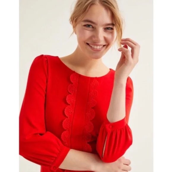 NWT Boden Alexandra Ponte Scallop Lace Shift Dress in Post Box Red, Size 10 - Picture 8 of 8